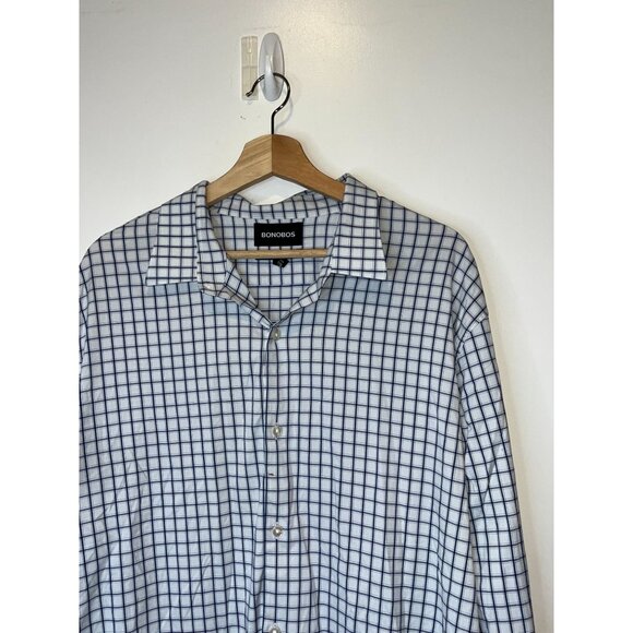 Bonobos Mens Long Sleeve Blue Checkered Button-Up Shirt Long XXL - Picture 2 of 9